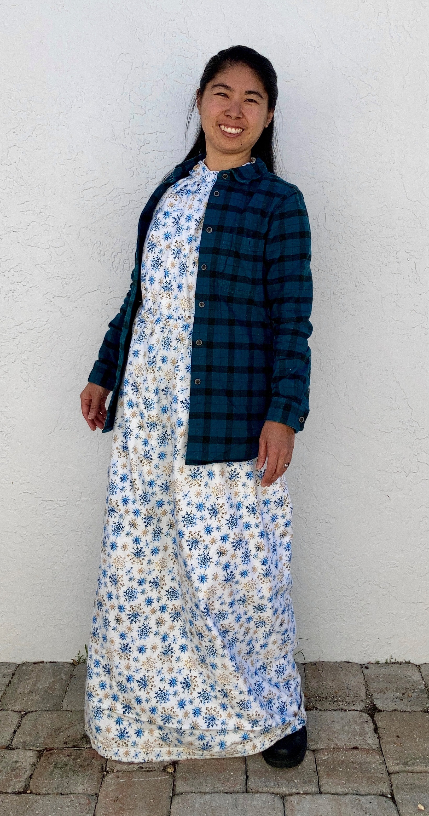 snowflake flannel dress with flannel shirt